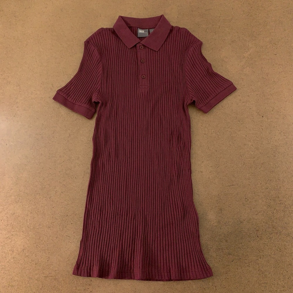 ASOS Women's Size Medium Burgundy Rib‎ Knit Short Sleeve Polo Dress New